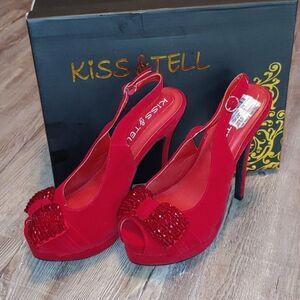 Kiss &  Tell red suede and sequin bow heels Sz 8